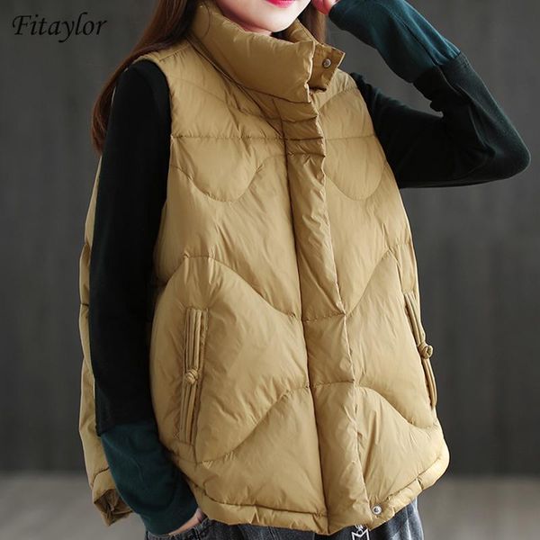 

women's vests fitaylor women winter down vest black stand collar gilet sleeveless puffer parkas female waistcoat duck, Black;white