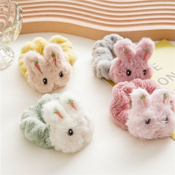 

cartoon plush rabbit ears hairbands women lovely girls korean elastic hair rubber gum for hair accessories, Slivery;white