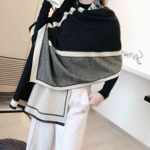 

hat scarf glove setautumn and winter double side cashmere thermal shawl women's v-pattern jacquard korean versatile, Blue;gray