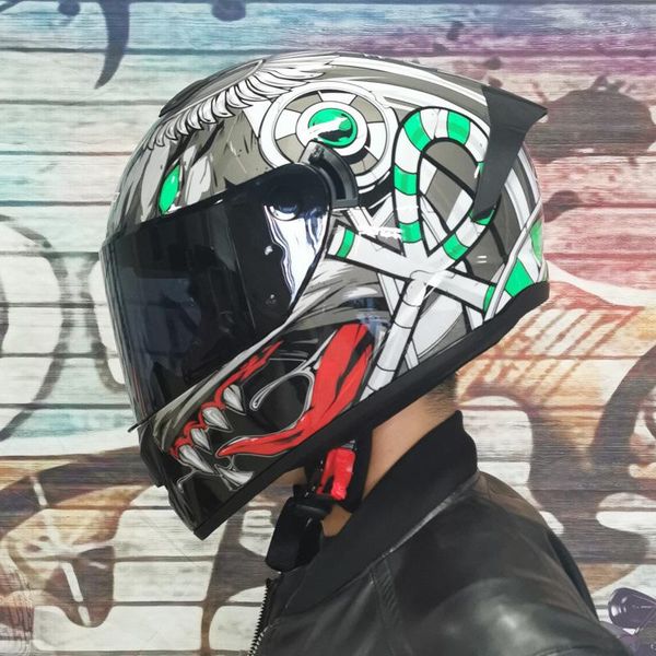 

motorcycle helmets race street bike helmet full face covered electric autumn winter knight double lens long tail headgear