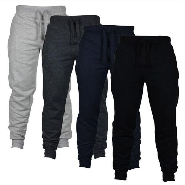 

men's pants casual joggers sweatpants jogger grey elastic cotton gyms fitness workout exercise male trousers, Black