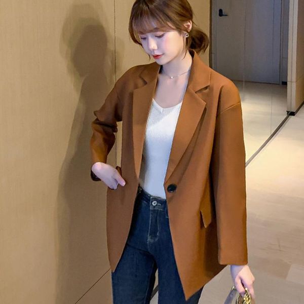 

women's suits & blazers lady casual black blazer women spring autumn single button female fashion long sleeve pockets jacket x1586rx, White;black