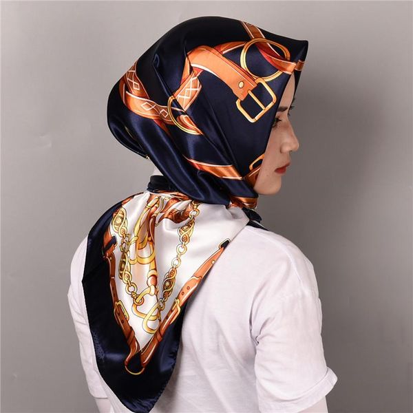 

Spring And Autumn Female Satin Scarf,Big Square Scarves Hijabs Printed,Women Scarf,Purple Poly Silk Scarf Shawl 90*90cm, Blue;gray