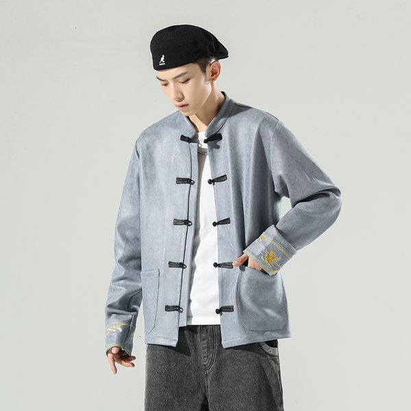 

2021 new man embroidered chinese style windbreaker men's streetwear men casual loose fashion jackets lyi9, Black;brown