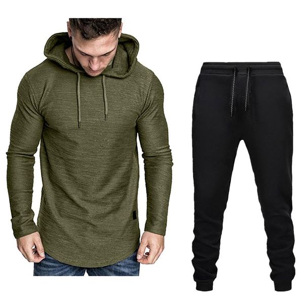 

fashion men long sleeve splicing two pieces sets hooded sweatshirt hoodies pants casual sportswear tracksuit ropa hombre#35, Gray