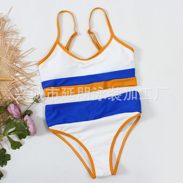 

new pit bar split solid 2021 double shoulder bikini women's color matching swimsuit, White;black