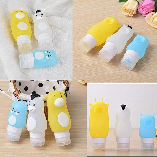 

3pcs/set silicone travel bottles kit leak proof squeezable tubes cute animal travel toiletries containers tsa approved refillabl