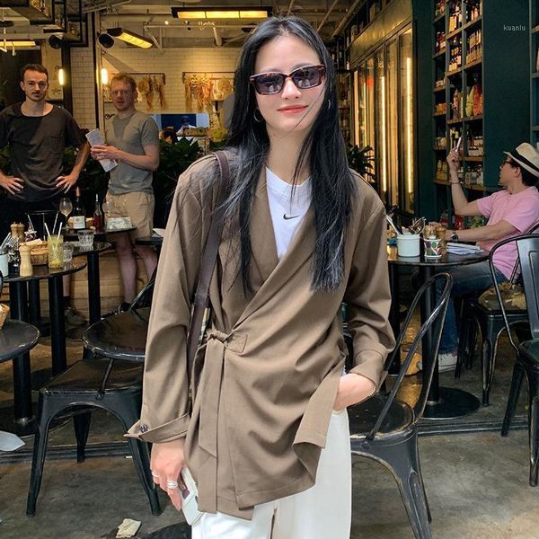 

women's suits & blazers oversize blazer long sleeve loose jacket cotton suit coat casual streetwear 2021, White;black