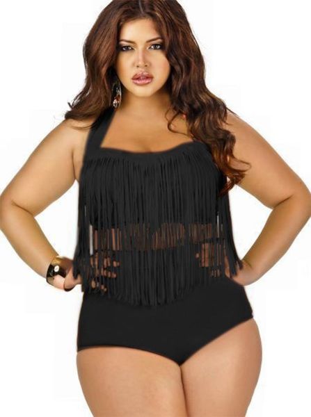

one-piece suits 2021 plus size split swimsuit women retro padded push up tassel high waist female biqiuni bathing suit