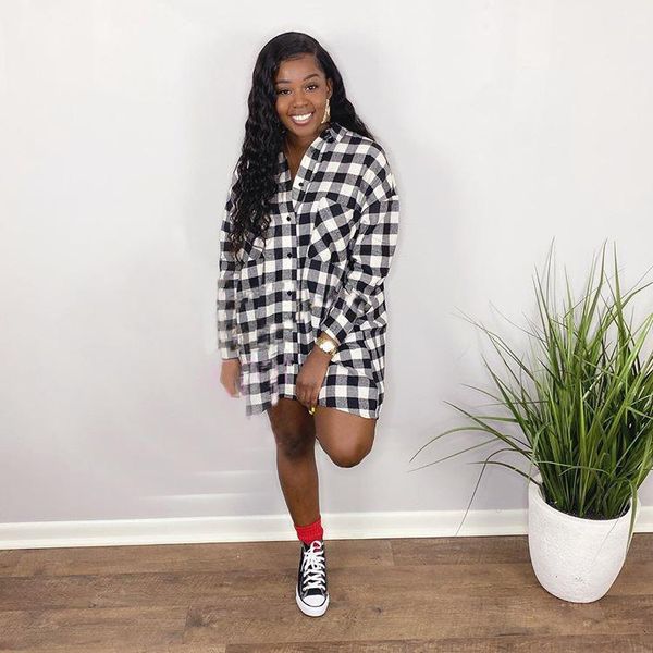 

32r6631 autumn winter women casual home lattice print missing lower body dress vestidos plus size moda 2021, Black;gray