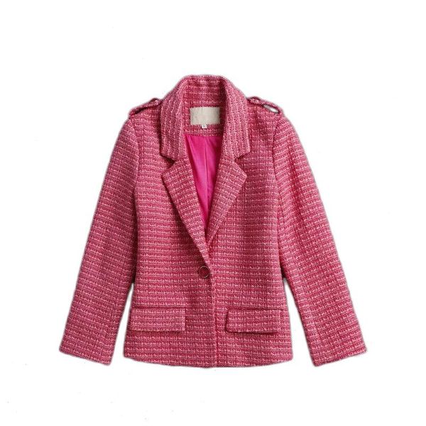 

women's suits & blazers ky&ampq 2021 elegant red sweet wool coat blazer women runway long sleeve striped slim female outwear warm overc, White;black