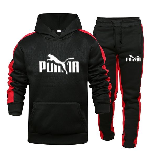 

new pullover fashion autumn winter plush hoodie sportswear set men's, Black