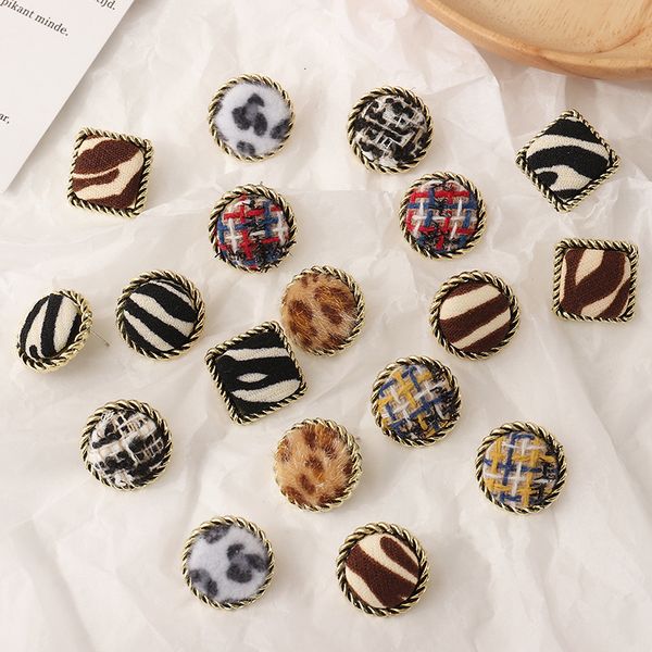 

fashion accessories autumn and winter new square round lace alloy leopard flannel flocking earrings for women, Silver