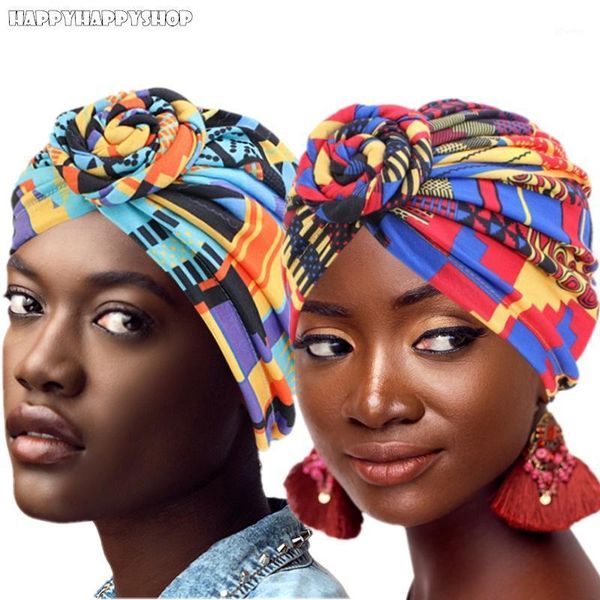 

beanie/skull caps fashion women african pattern knot flower turban muslim cotton headscarf headwrap ladies chemo cap hat bandanas hair acces, Blue;gray