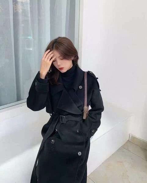 

women's wool & blends autumn and winter coat long thick, Black