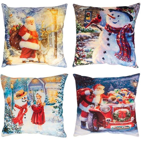 

pillow case christmas covers winter santa and snowman decorative linen cushion cases, for couch sofa bed home decor