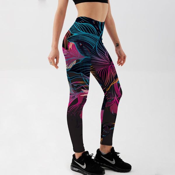 

women's leggings 2021 fashion women floral petal digital color printed workout fitness pants casual streetwears, Black