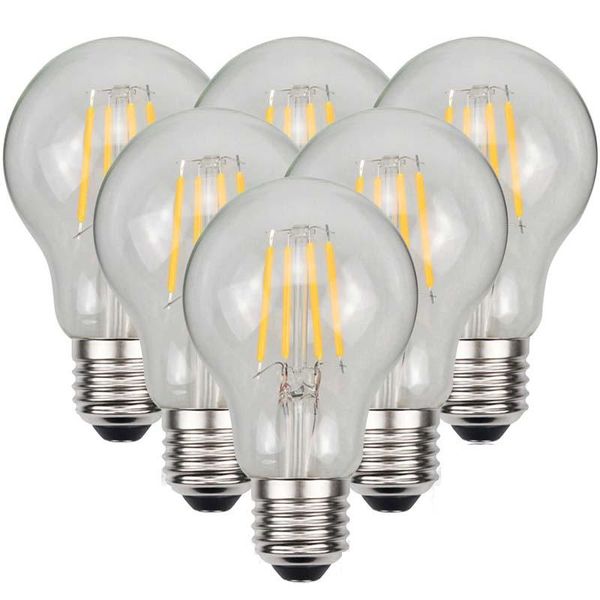 

6pcs a60 led transparent glass 220v 240v 4w 6w 8w screw mouth e27 base warm white 2700k no flicker not dimmable