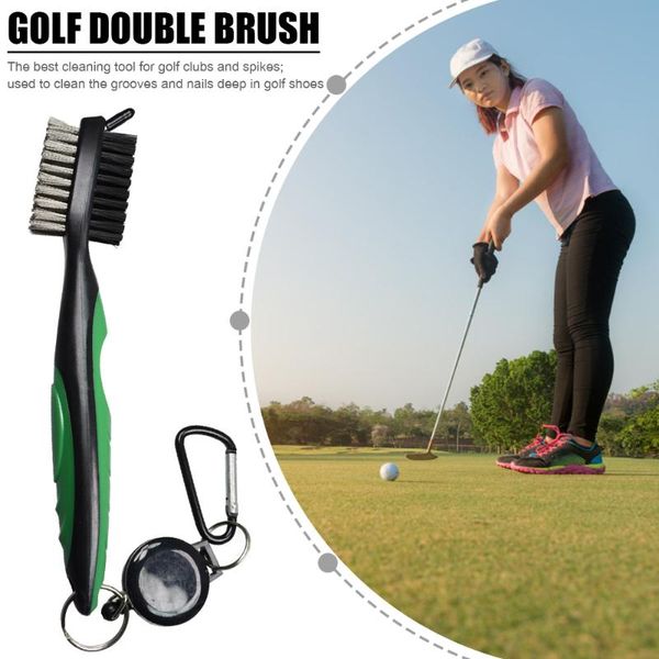 

golf training aids club brush putter groove cleaner double sided cleaning tools accessories with retractable zip-line carabiner