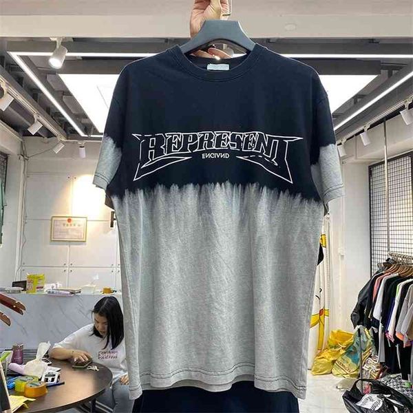 

men's t-shirts 2021ss represent gray male shirt tie-die t large letter vintage printing oversize harajuku, White;black