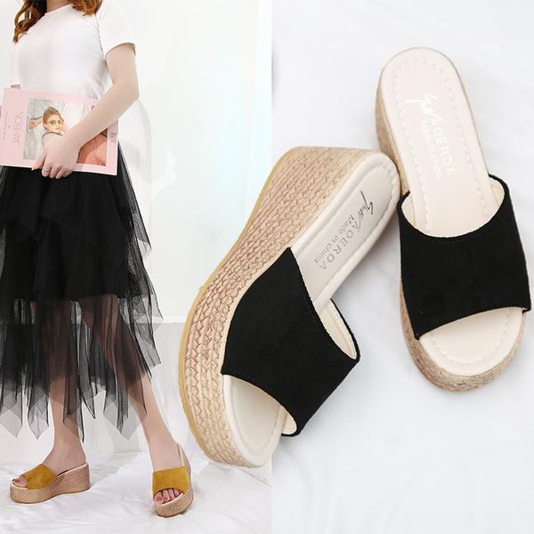 

2021 new slippers, women's summer fashion, korean style wedge sandals, thick-soled high-heeled platform slippers sandals, Black