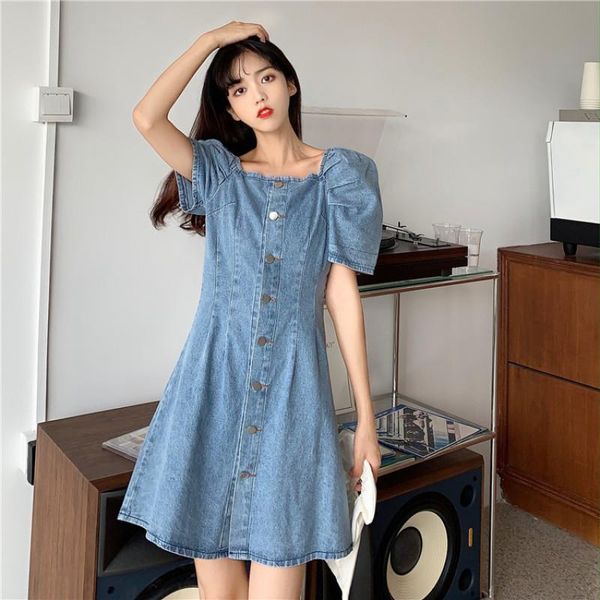 

casual dresses denim for women summer 2021 korean style, Black;gray