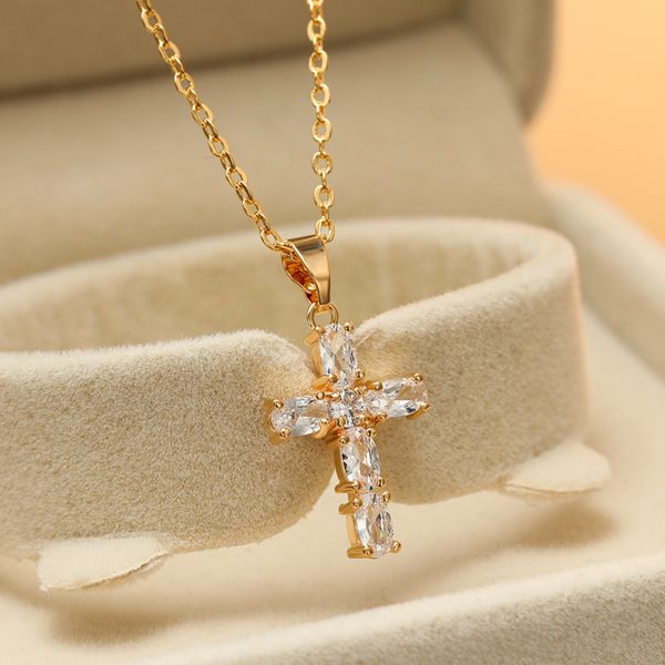 

classic design cool men gold plated cross micro pave pendant necklace, Silver