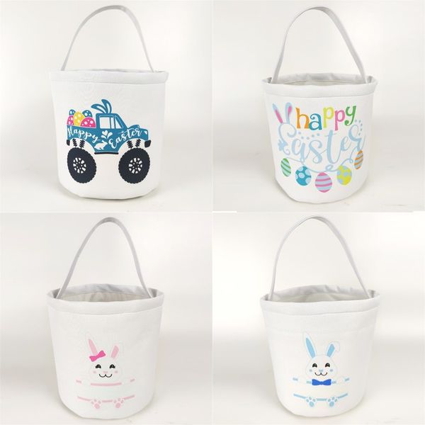 

mini canvas bag kids tote pouch easter rabbit bunny egg printed basket 23*25cm white small multi color washable party decorate 9 8yp g2