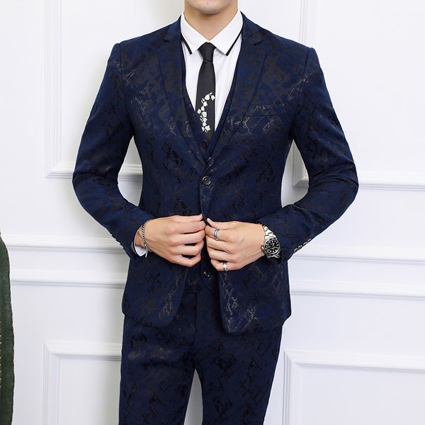 

2021 new mais recente casaco colete + calas/flores design preto azul formal vestido de noite fino masculino terno adequado para o c1a7, White;black