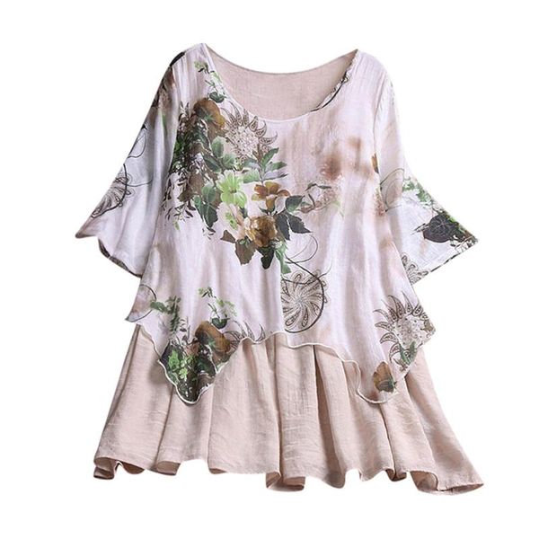 

women's blouses & shirts summer floral print women blouse plus size casual printed color o-neck office work blusas, White