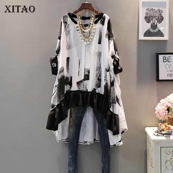 

[xitao] pullover women europe fashion spring summer o-neck short sleeve print irregular long casual t-shirt lyh3419 210621, White