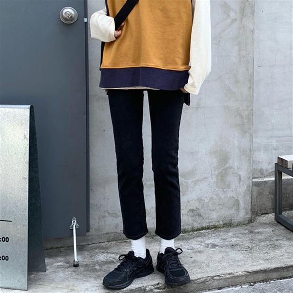 

women's jeans black high waist slim straight autumn 2021 korean small nine point pants, Blue