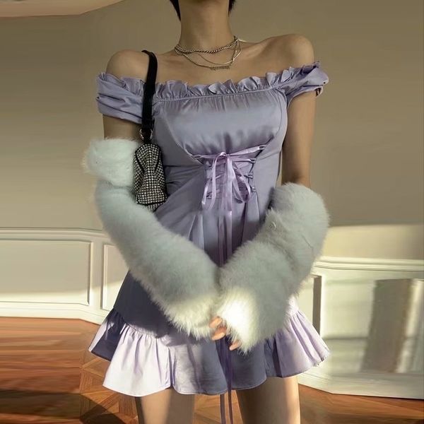 

summer dress beach white satin white dresses slash neck mini vintage robe vestidos women solid party elegant streetwear 210309, Black;gray