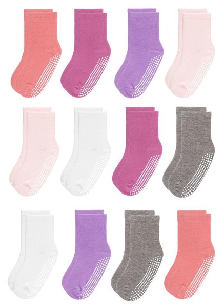 

dicry baby girl boys non-slip crew socks with grips anti skid sole fit 6 months to 7 years old kids, multiple colours, cotton, Pink;yellow