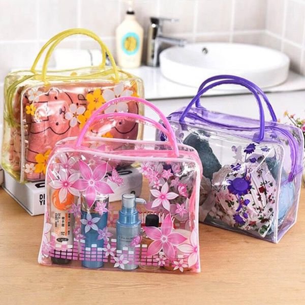 

storage boxes & bins high capacity transparent pvc floral toiletry bathing waterproof make up organizer cosmetics bag