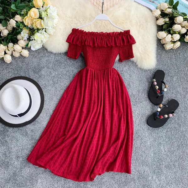 

mode 2021 female new wooden ears without handles short sleeve soft wind plied thin waist over knee dressed 76g6, Black;gray