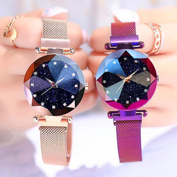 

wristwatches luxury diamond ladies magnet watches for women quartz wristwatch relogio feminino starry sky watch, Slivery;brown