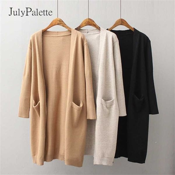 

julypalette autumn winter women knitted cardigan coats casual loose pocket female full sleeve sweater ladies 211217, White;black