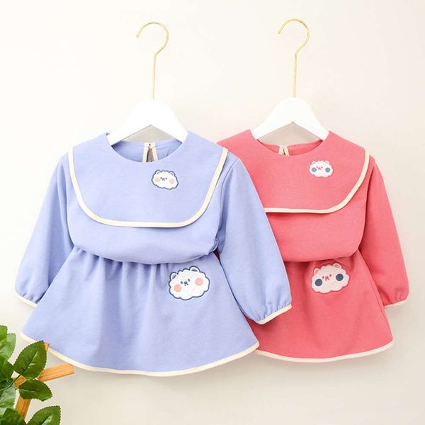 

children's girls' 2021 new spring clothing baby girl's leisure long sleeve suit, White