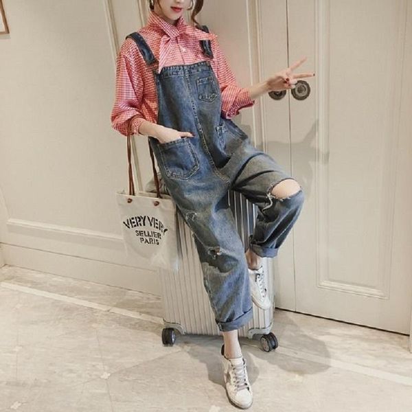 

women's jumpsuits & rompers women clothing denim washed summer/autumn hole overalls jumpsuit suspenders jeans plus size, Black;white