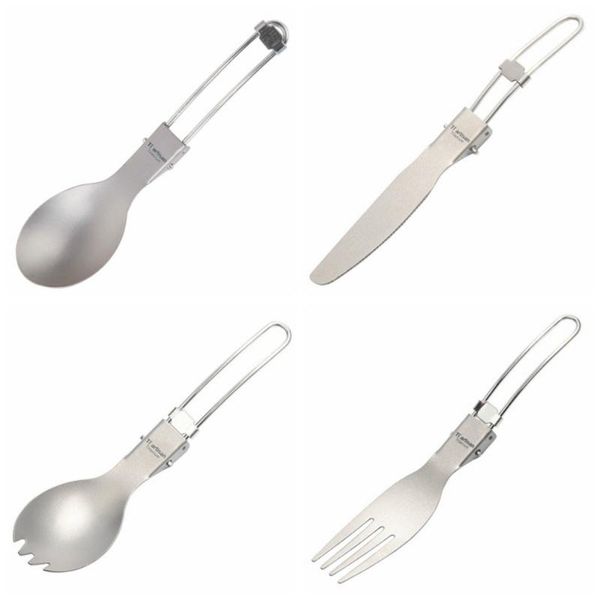 

camp kitchen outdoor camping folding titanium spoon fork hiking tableware picnic lightweight
