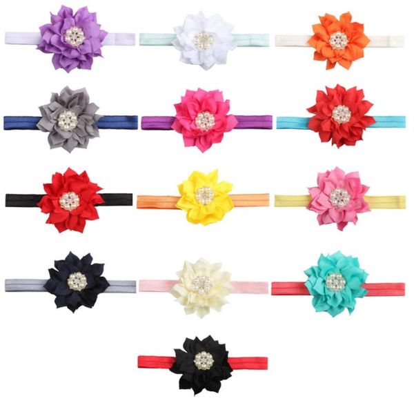 

hair accessories infant shining pearls rhinestone flower elastic hairband fashion handmade lotus baby headband princess headwear birthday gi, Slivery;white