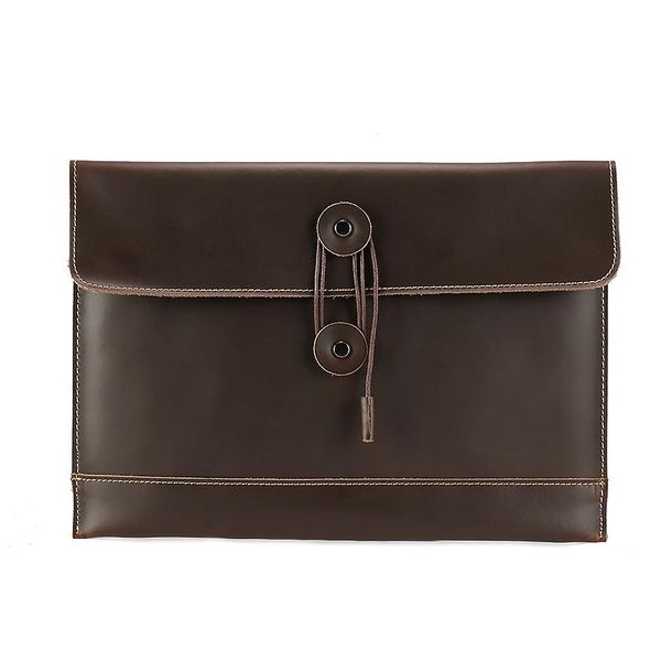 

wallets genuine leather men lapbag string button a4 folder high capacity computer package slim 13.3 inch vintage sleeve, Red;black