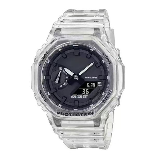 

new-selling 2100 led digital watch for men causal sport wristwatch dual display silicon transparent strap all the pointers are working, Slivery;brown