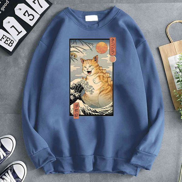 

ukiyo - men's hoodie, long sve soft, hip hop style, punk, Black