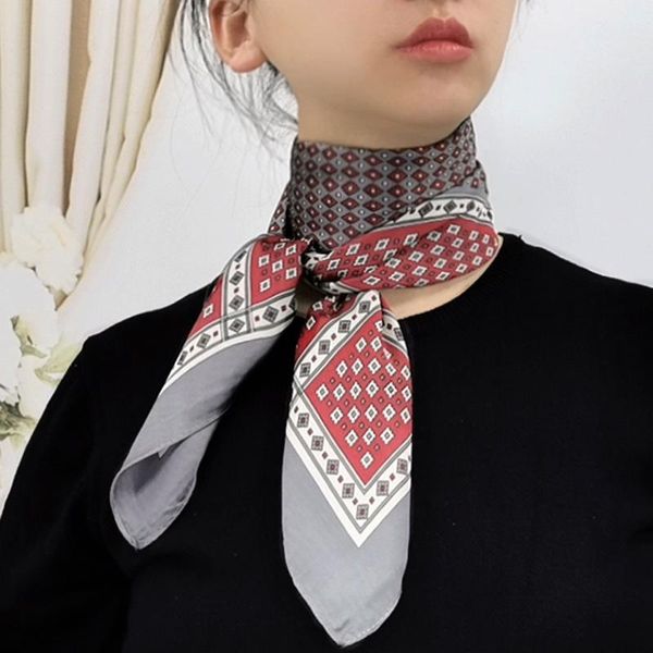 

scarves 2021 female silk neck scarf square hair foulard head brand shawls and wraps neckerchief bandana hijab poncho, Blue;gray
