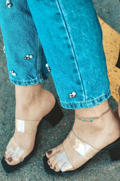 

slippers taly leather transparent detailed black heels shoes