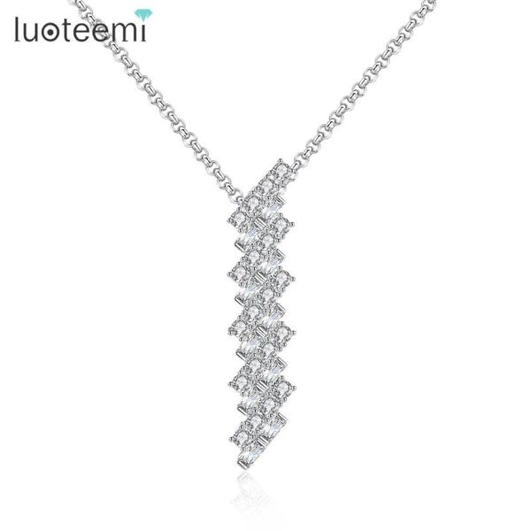 

allakalo delicate design clear cubic zircon long pendant necklaces choker for women girls wedding party fashion jewelry gift, Silver