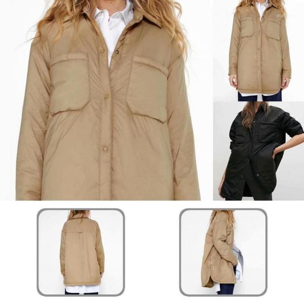 

women's down & parkas split hem warm buttons closure big pockets shirt jacket for holiday, Black