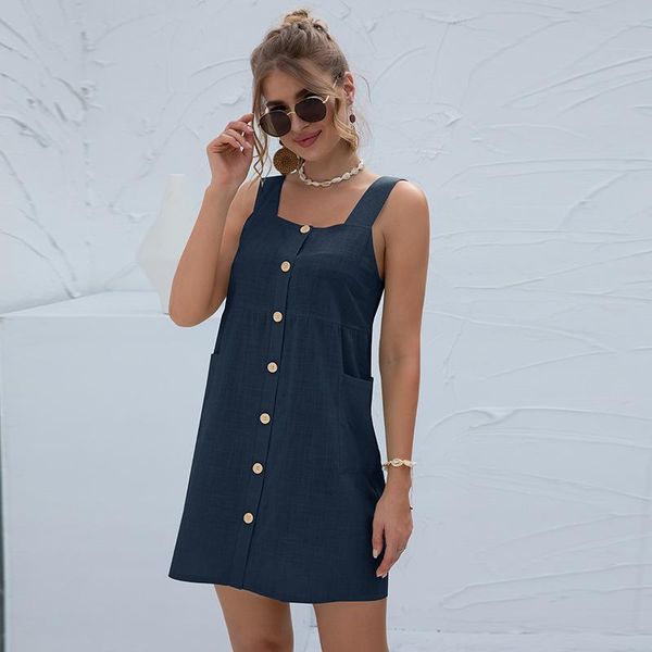 

casual dresses summer vintage women backless mini dress fashion solid white slim button female sleeveless sundress vestidos, Black;gray
